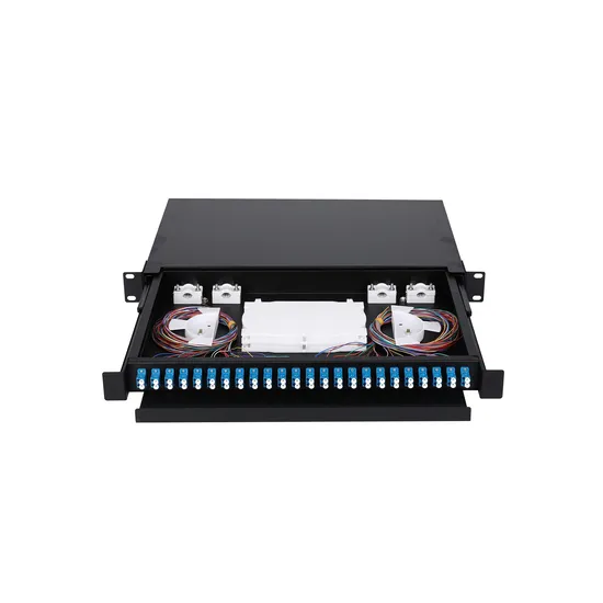 1u 19 Inch 24 Ports Rack Mount Fiber Optical Patch Panel ODF Sliding Type with Front Cable Tray, Black Color 